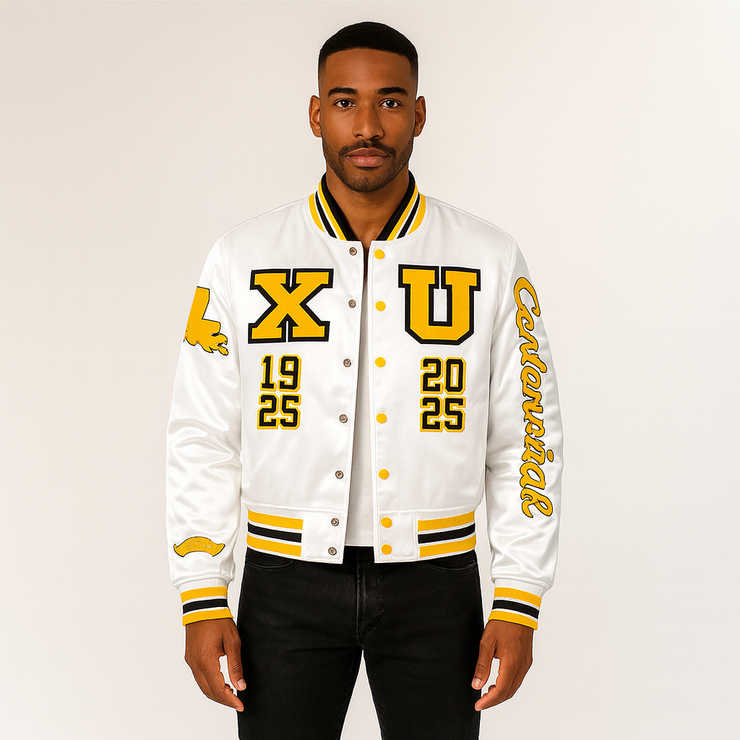 Snow White XU Centennial Varsity Satin Jacket (Pre-Order Now) READ DESCRIPTION BEFORE ORDERING